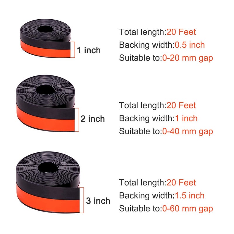 TORRAMI Silicone Door Sweep Draft Stopper 2 inch Width 20 Feet Length,Seal Insulation for Door Under Bottom, Gap, Side, Glass Shower Door, Sliding Door,Black - Image 2